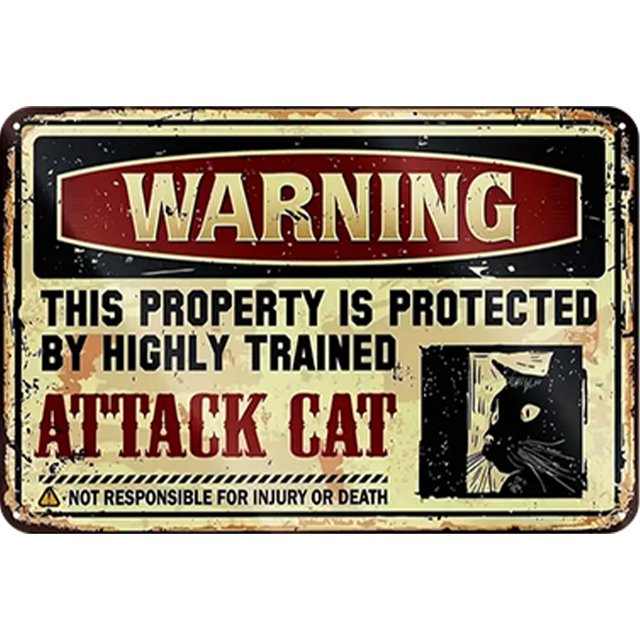 Placa Metal Vintage Advertencia Gato Pintura Hierro Rectangular Artística Pared 30x20cm