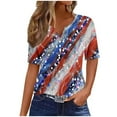 thumbnail image 2 of Honeeladyy Fourth of July Shirts for Women's Casual Independence Day Printed Short Sleeved V-neck Button Top for Datings(Red,2XL), 2 of 5