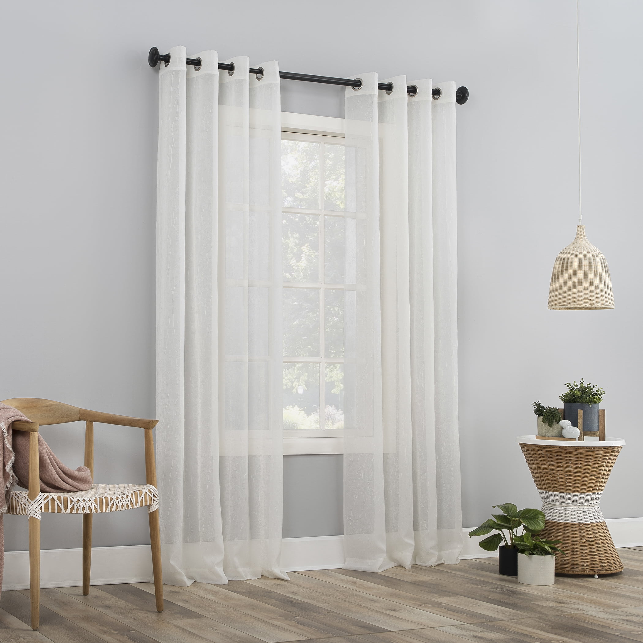 Mainstays Marjorie Crushed Sheer Voile Grommet Ivory Curtain Panel, 51x96