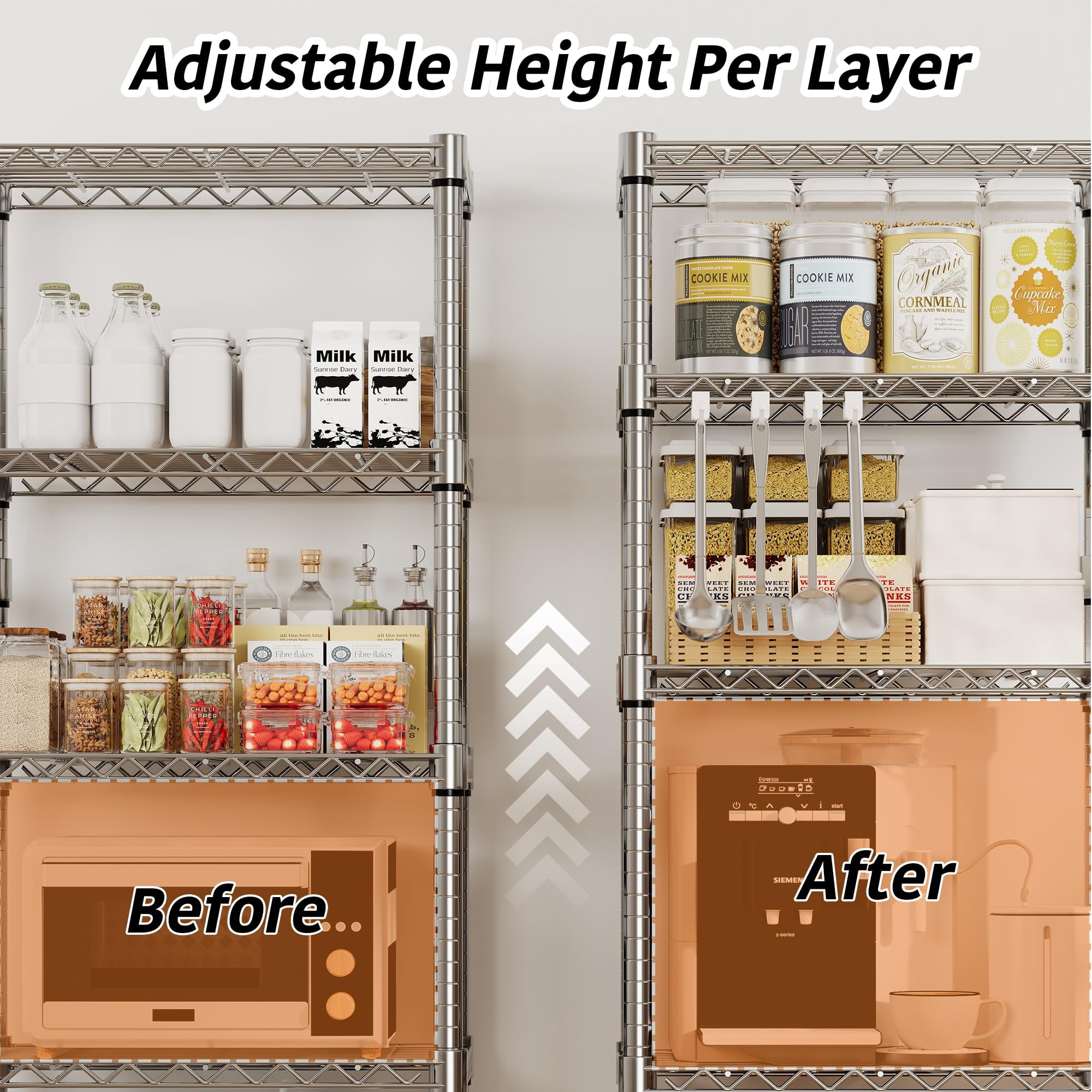 Gaderth 5-Tier Adjustable Wire Mesh Rack, 61-Inch Metal Storage Rack with Wheels, 24-Inch Wide Heavy-Duty Rolling Shelving Unit for Kitchens and Home Garages
