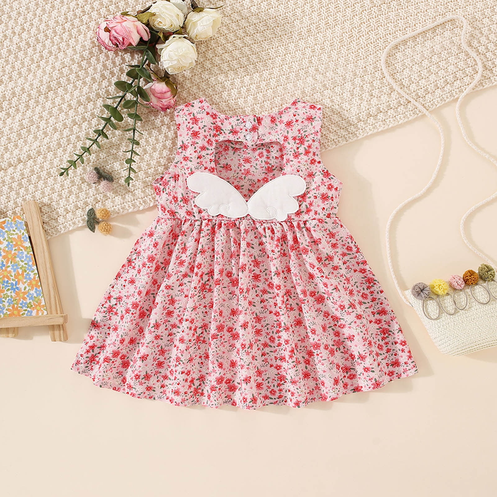 PEASKJP Girls Spring Dresses Toddler Girls Sleeveless Casual Style