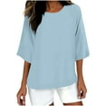 thumbnail image 2 of Njagoc3 Womens Solid Color Crew Neck Shirt 3/4 Sleeve Casual Top, 2 of 6