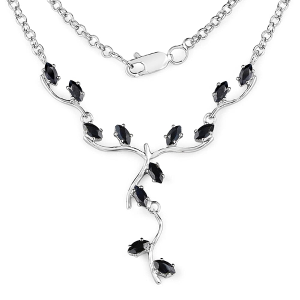 Genuine Marquise Blue Sapphire Necklace in Sterling Silver by