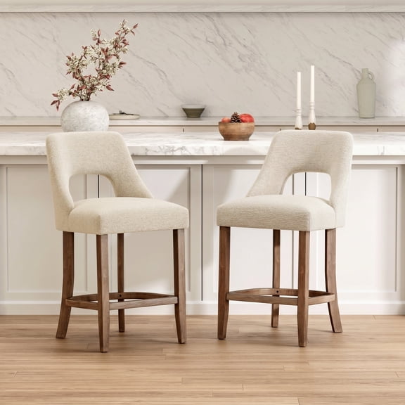 FFZ Counter Height Bar Stool Set of 2 with Mid-Century Design and Solid Wood Legs, 18.9 x 19.7 x 39.3, Beige