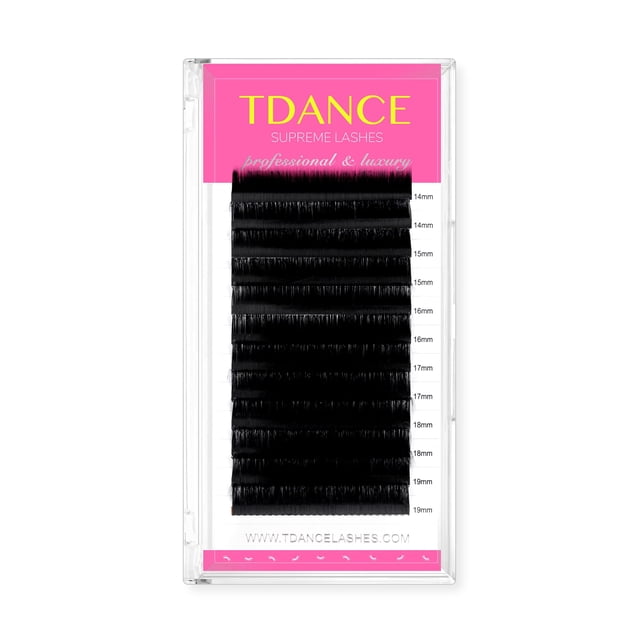 TDANCE Premium C Curl 0,18 mm de grosor Extensiones de pestañas individuales semipermanentes Pestañas clásicas de seda Uso profesional en salón Mezclado 14-19 mm de longitud en una bandeja (C-0,18 14-