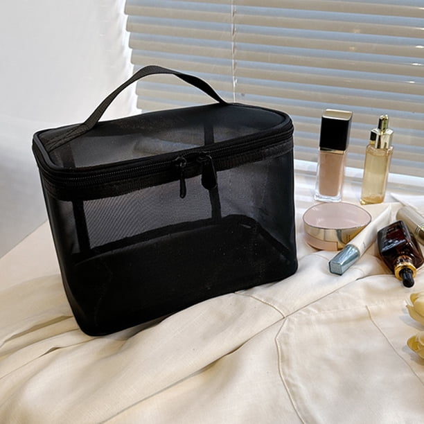 Fiudx Neceser de Malla Negra, Diseño de Doble Capa, Organizador de Viaje Fácil, Nailon, Asa Portátil, Gancho para Baño, Gran Capacidad, para Guardar Maquillaje Diario y Artículos de Aseo Personal, 23