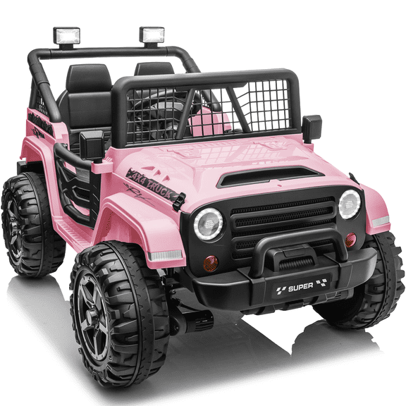 Joyracer 800W 24 Volt Ride on Toys for Big Kids, 4WD/2WD Switchable, 2 Seater Ride on Truck Car w/ Remote Control, Power Car Wheels, 3 Speeds, Spring Suspension, Bluetooth Music, Pink