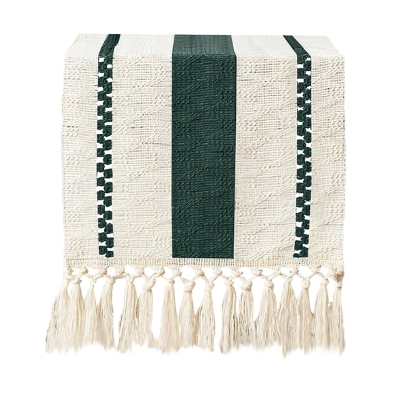 StlyGar Macrame Style Bicolor Stitching Table Runner, 14 x 72 Inch Green/Ivory, Boho Sage Green Table Runners 72 Inches Long, Farmhouse Woven Home Decor