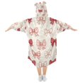 thumbnail image 2 of Wearable Blanket with Sleeves and Pocket Oversized Hooded Sweatshirt 3-14 YR Pink and Red Bows S, 2 of 7