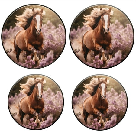 

BaHomeck Electric Stove Burner Covers Set of 4 Round Metal Gas Stove Burner Covers 8 Inch and 10 Inch Kitchen Decor Brown Horse With Blonde Mane Galloping Through Field Of Purple Flowers