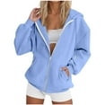 thumbnail image 2 of Miluxas Women's Lightweight Hoodies Full Zip up Sweatshirts with Pockets Long Sleeve Solid Color Casual Hooded Jackets Light Blue M(M), 2 of 3