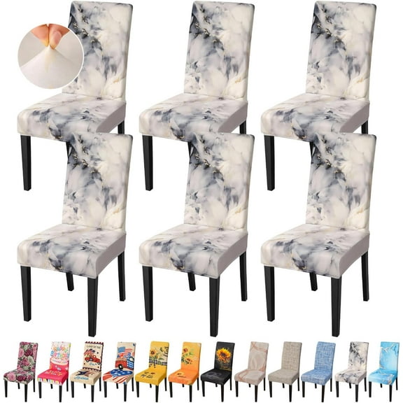 Pattern Chair Covers for Dining Room Set of 6, High Stretch Removable Washable Parsons Chair Slipcover for Home Party Hotel Wedding Ceremony (Gray Marble,6PCS)