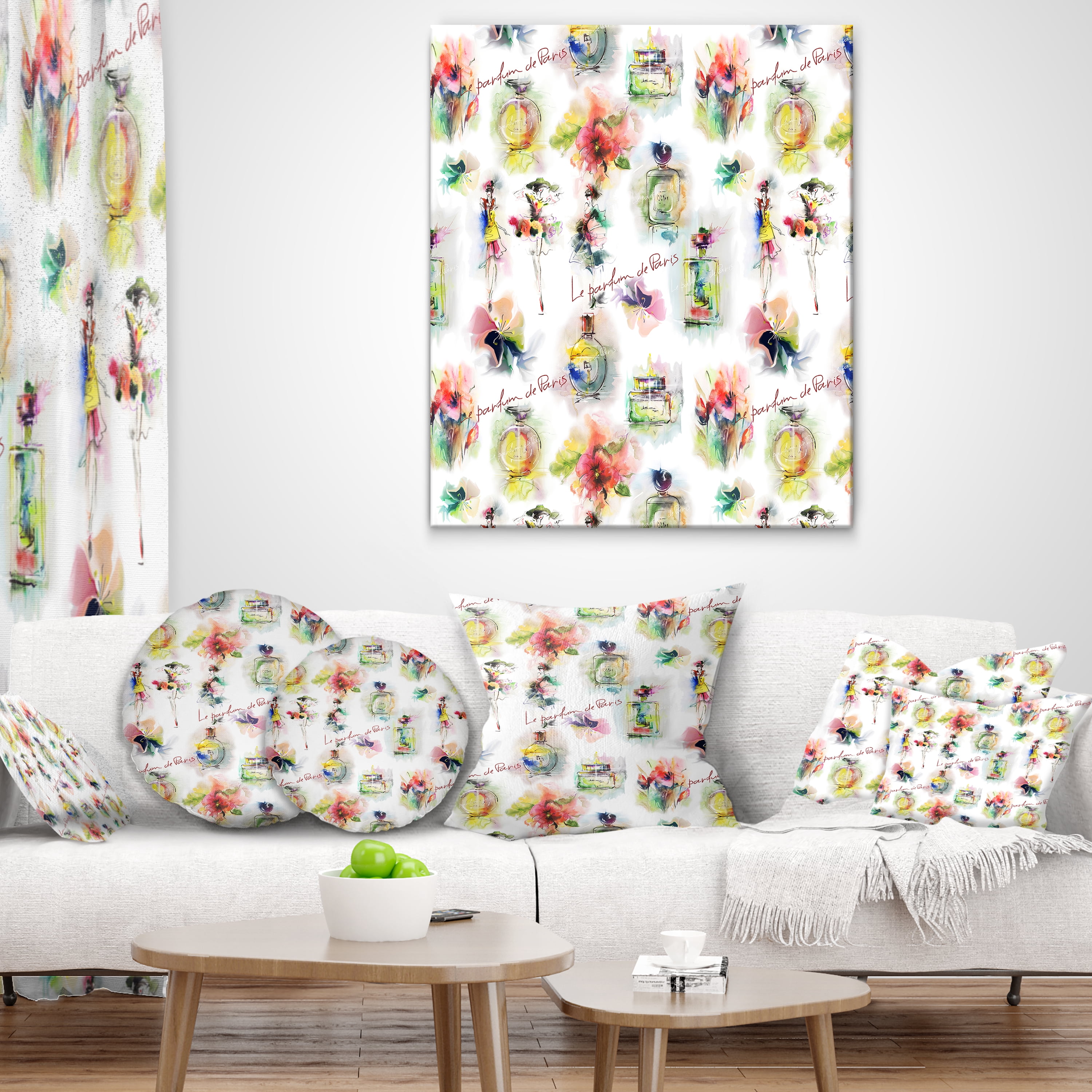 Designart Perfume Bottles and Flowers - Abstract Throw Pillow - 16x16