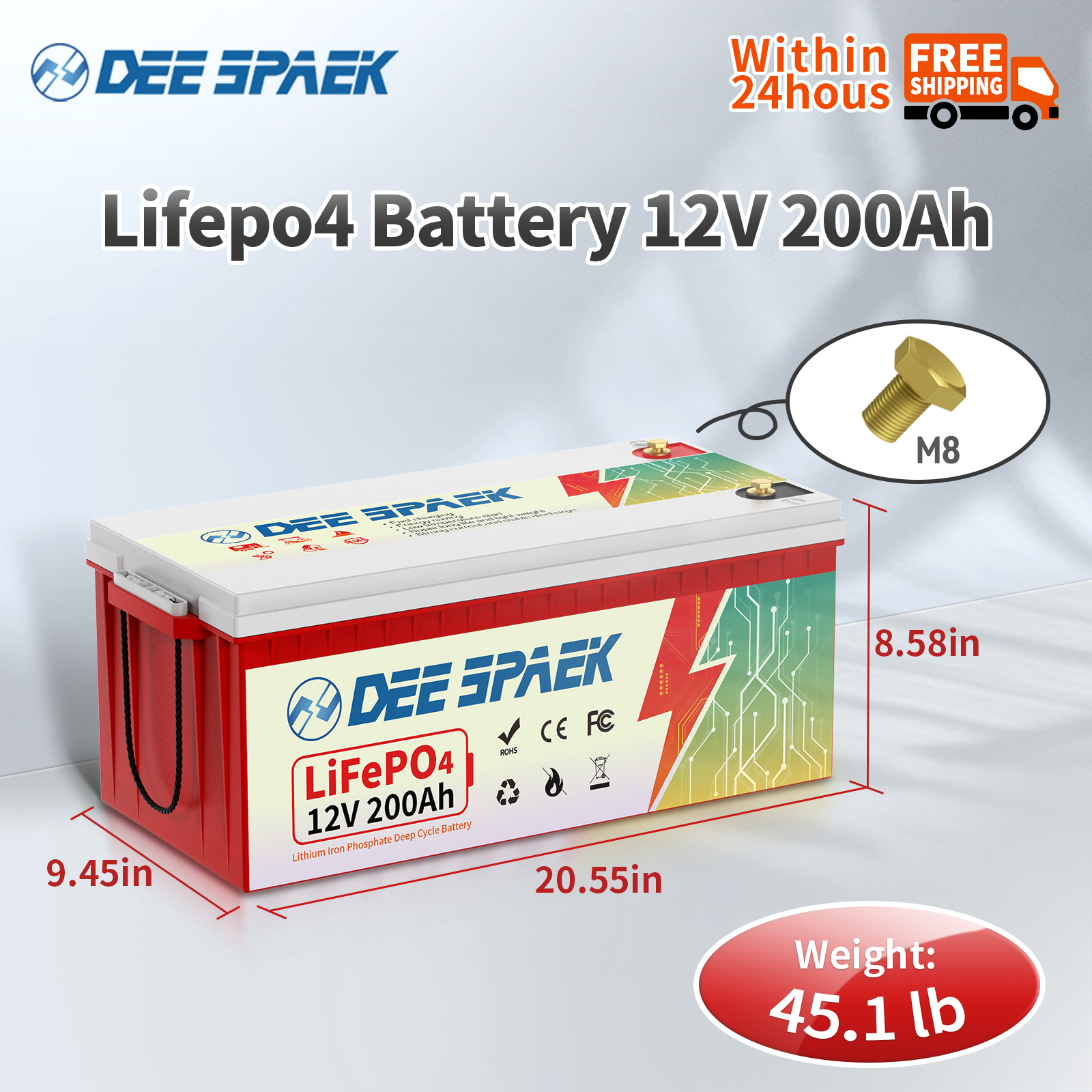 12V 200Ah LiFePO4 Lithium Battery,for RV,Trolling Motor,Solar,Marine,Home Energy Storage,Camping,200A BMS,Deep Cycles Batteries