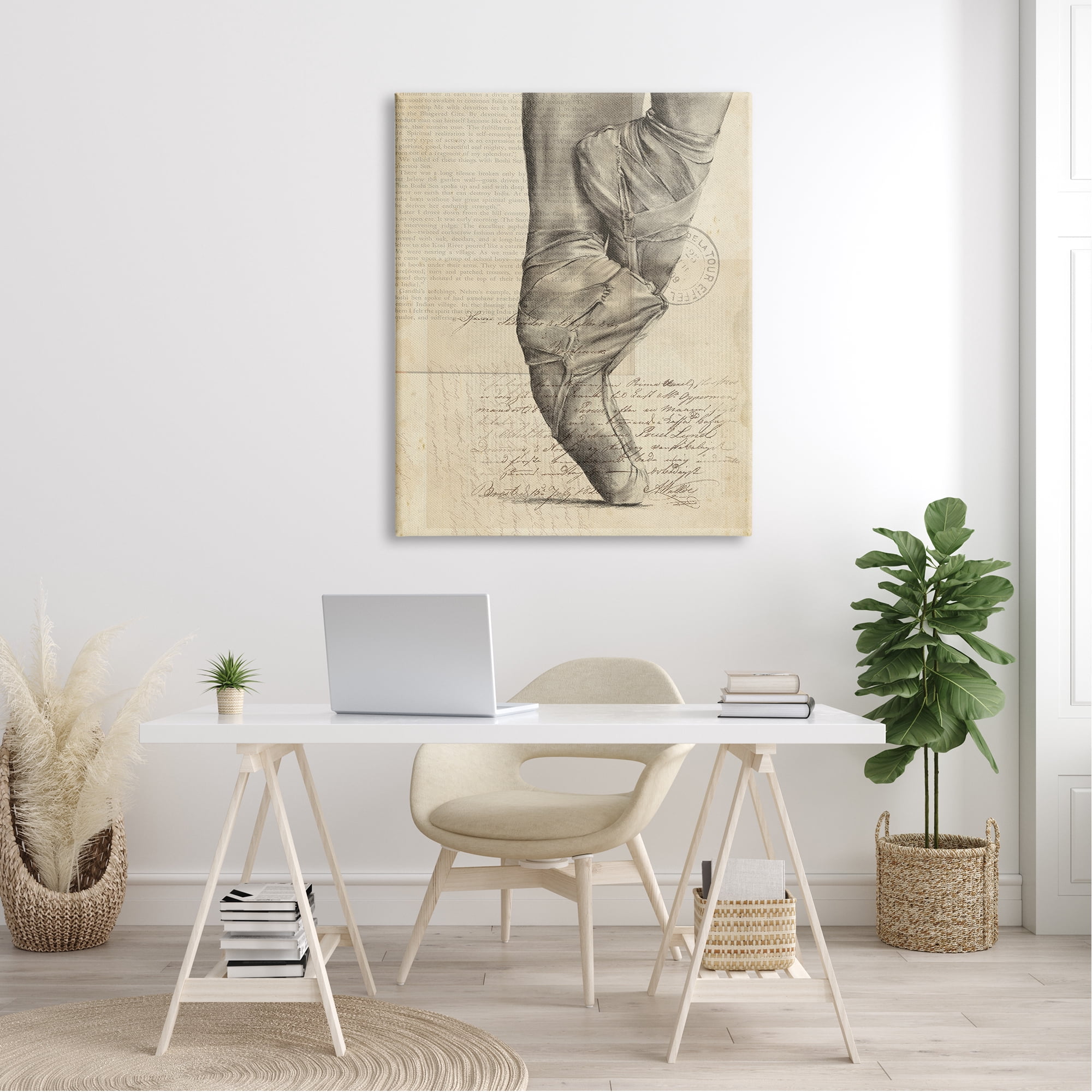 Stupell Industries Ballerina Ballet Slippers Monochrome Vintage Text Collage , 36 x 48, Design by Jennifer Paxton Parker
