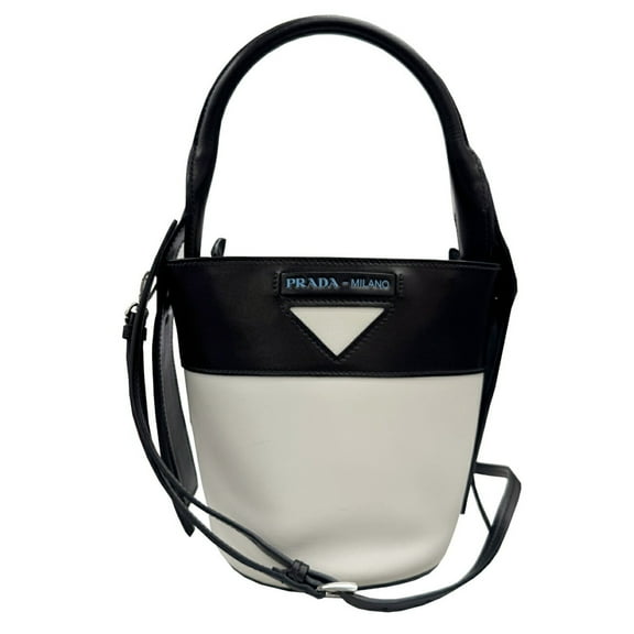 Pre-Owned PRADA 1BE015 Ouverture Shoulder Bag/Handbag Leather Black/White Women's
