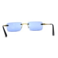 thumbnail image 2 of Art Nouveau Luxury 90s Rimless OG Narrow Rectangle Sunglasses Gold Solid Blue, 2 of 4