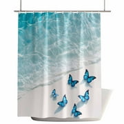 Shower Curtains for Bathroom-72"x72",Coastal Ocean Sea Water Butterfly Waterproof Bath Curtain Grommet Shower Curtain Set with Hooks,Summer Beach Theme Washable Bath Accessories