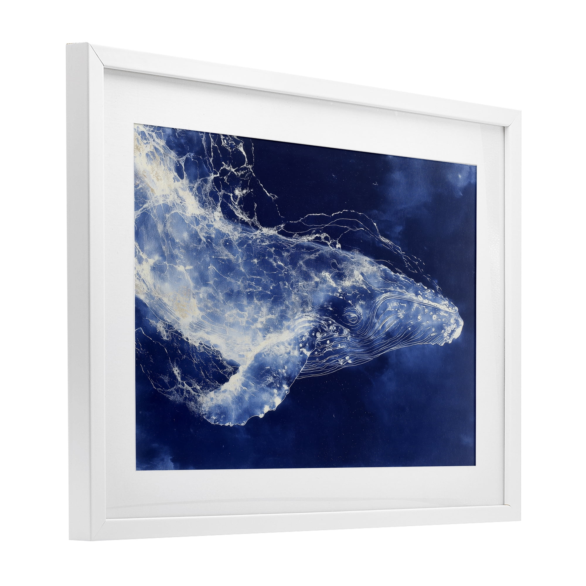 Stupell Industries Whale in Motion White Framed Print Under Glass, design by Chromatic Storm Studio