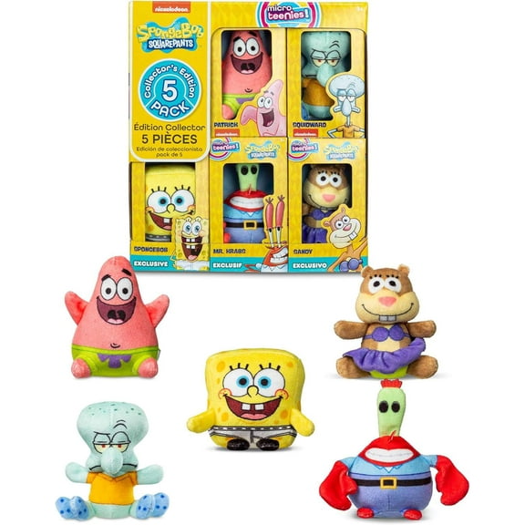 Spongebob Squarepants Micro Teenies! Patrick, Squidward, Spongebob, Mr. Krabs & Sandy Mini Plush 5-Pack Set