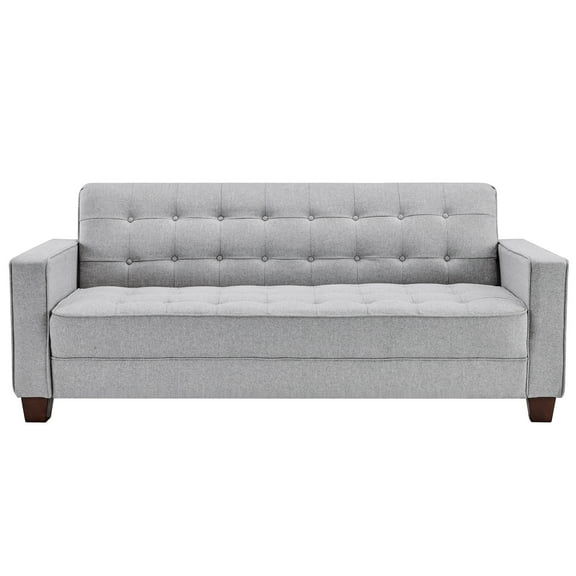 Home Meridian Godwin Button Tufted Upholstered  Living Room Sofa in Light Gray Linen