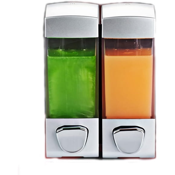 Dispensr De Jabón,Dispensr de Regadera,Dispensr de Gel Antibacterial y Jabón Líquido,Dispensr de Champú y Jabón para Baño,Cocina,Fregadero Doméstico (2 Compartimentos, Plata)