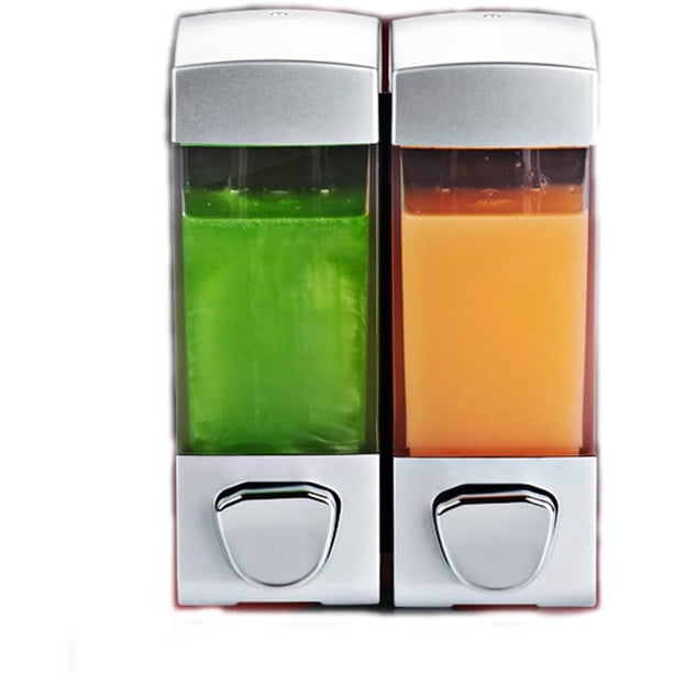 Dispensr De Jabón,Dispensr de Regadera,Dispensr de Gel Antibacterial y Jabón Líquido,Dispensr de Champú y Jabón para Baño,Cocina,Fregadero Doméstico (2 Compartimentos, Plata)