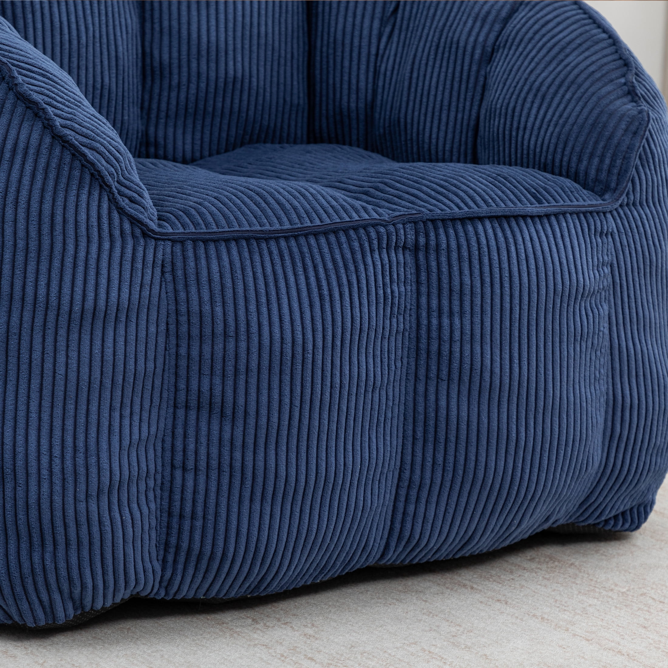 Noble House Revon Giant Corduroy Bean Bag Chair with Armrests, Cozy Memory Foam Lounge Couch for Living Room, Dark Blue