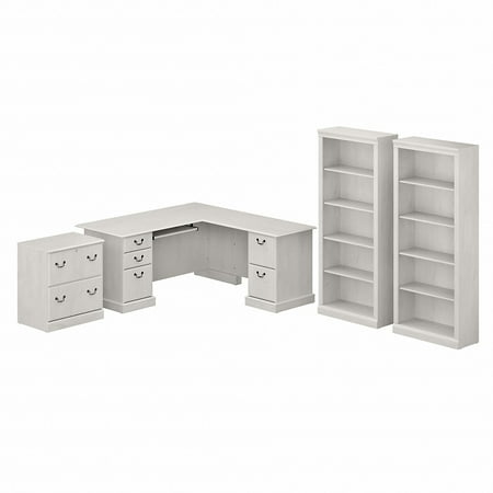 UPC: 0042976136932 | Bush Furniture Saratoga L Shaped Computer Desk with File Cabinet and Bookcase Set