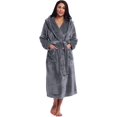 thumbnail image 2 of Women Plush Fleece Robe Long Warm Bathrobe Shawl Collar/Hood, 2 of 6