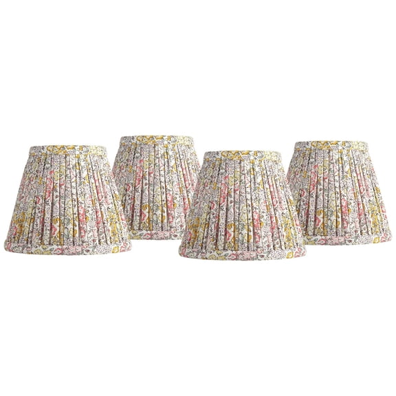 Springcrest Nelle 3 1/2" Top x 6" Bottom x 5" High x 5" Slant Print Lamp Shade Replacement Set of 4 Yellow Peach Pleated Clip On Candelabra