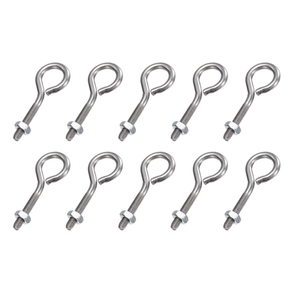 Uxcell 10 Pack Eye Bolts, M3 x 16mm 304 Stainless Steel Threaded EyeBolt Silver Eye Hooks with Nut for Hanging or Securing Cables
