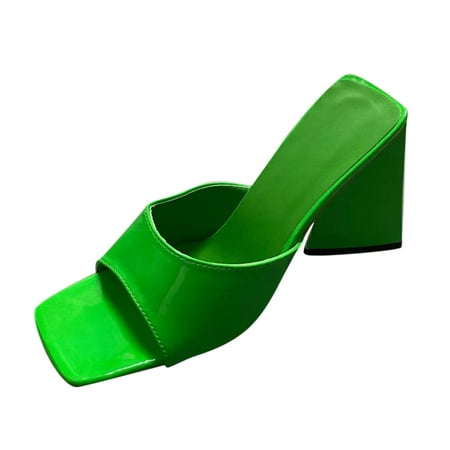 

Women s Fashion Summer Solid Color Square Toe Large Size Thick High Heel Sandals Hippo Slippers for Women Womens Slippers Size 11