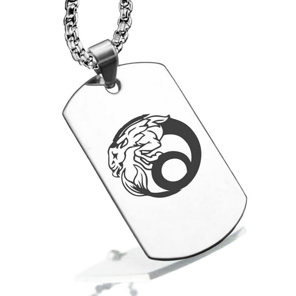 Stainless Steel Capricorn Zodiac (Sea Goat) Dog Tag Pendant Necklace