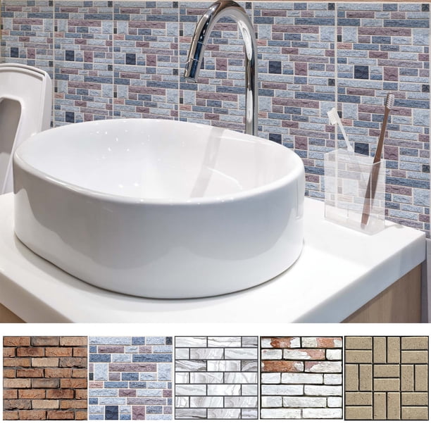 Azulejos de pared autoadhesivos - Pegatinas para azulejos pegables para cocina y baño, 11,8" x 11,8" (30x30cm), conjunto de 5, impermeables y resistentes al calor