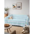 thumbnail image 6 of Aqua Blue Green Couch Cover for 2 Cushion Sofa, Checkered Plaid Gingham Lattice Trellis Washable Loveseat Sofa Covers Slipcover for Sectional Sofas L-Shaped, Couch Throw Cover 71"x118", 6 of 9