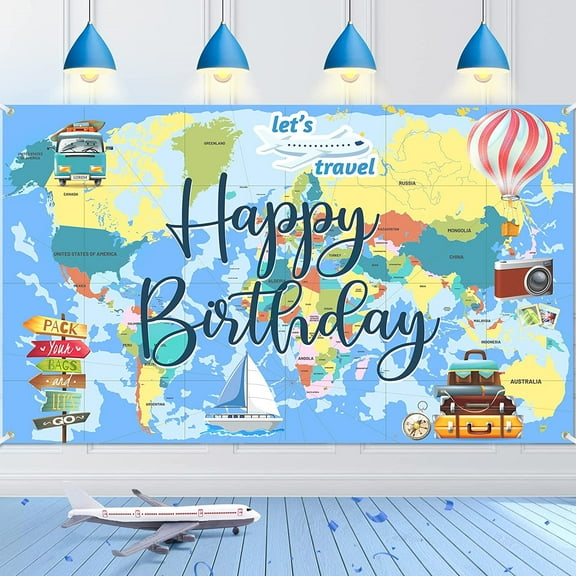 Travel Theme Birthday Party Banner Decorations Adventure Awaits Birthday Banner Let The Adventure Begin World Map Photobooth for Birthday Graduation Baby Shower Party Supplies