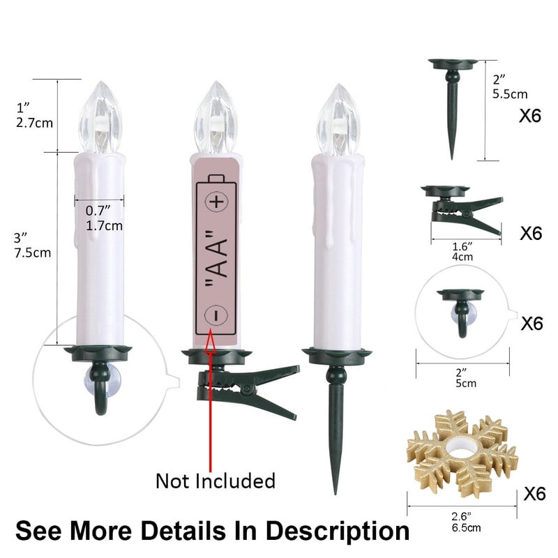 20 Pcs Bulk LED Flameless Candles, Large Set of Clip-On Taper Candle Lights for Big Christmas Trees, with Remote Timer, Flickering Multicolour Glow