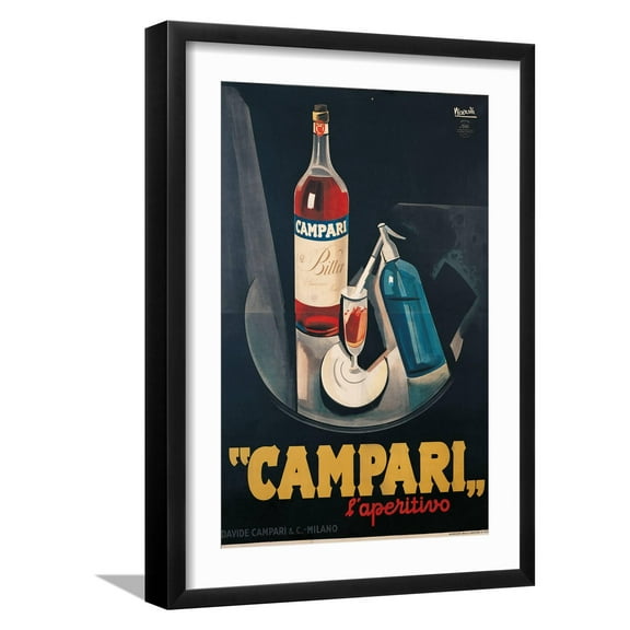Art.com Poster Advertising Campari Laperitivo Giclee Print by Marcello Nizzoli, Black Frame Wall Art, 17" x 23"