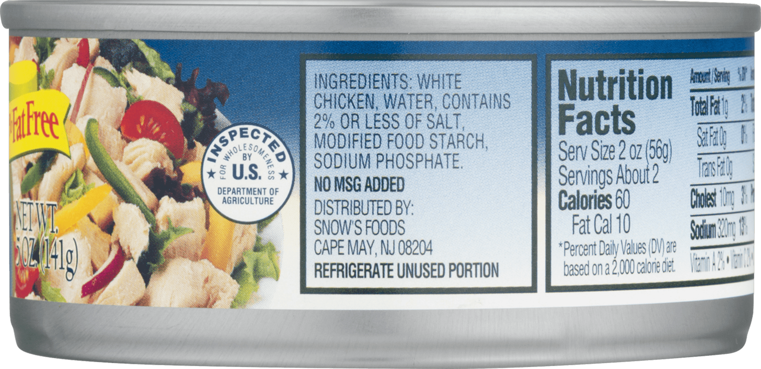Snow's Premium Chunk White Chicken in Water, Gluten Free, 11g Protein per Serving, Shelf Stable Can, 5oz