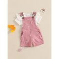 thumbnail image 5 of Baby Toddler Girls Summer Clothes 3 6 12 18 Months Solid Ribbed Short Sleeve Romper with Bow Print Overall Shorts 2 Pcs Outfits Set, 5 of 9