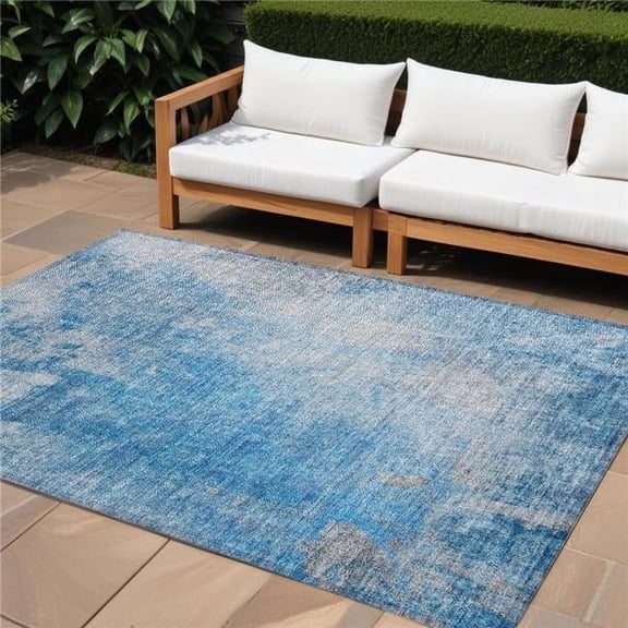 HomeRoots 563283 8 x 10 ft. Blue & Gray Abstract Washable Non Skid Indoor Outdoor Rectangle Machine Woven Area Rug