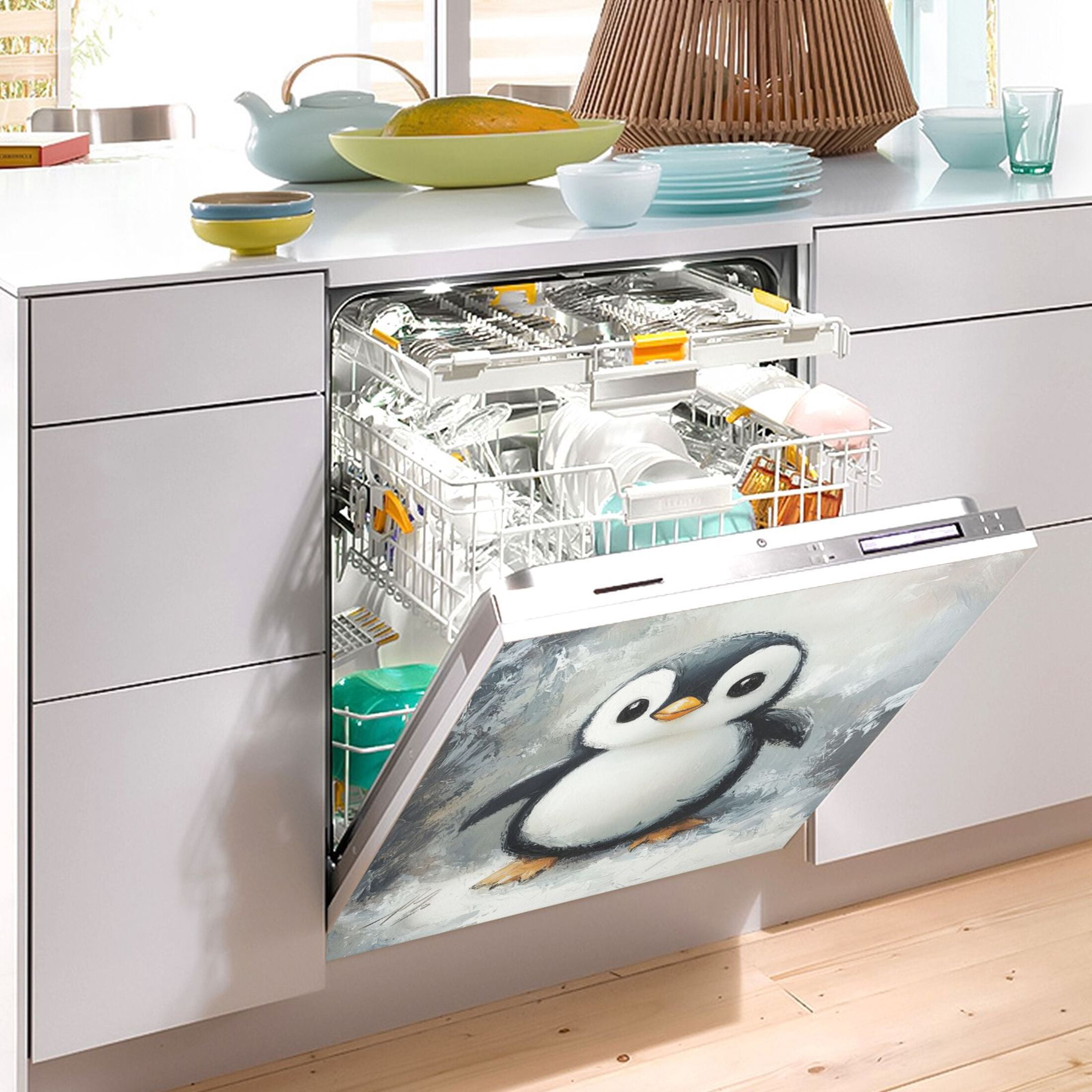 Dishwasher Magnetic Sticker 23x26 Inch Refrigerator Magnetic Sticker Washing Machine Magnetic Sticker Kitchen Panel Magnetic Sticker Home Decor Super Cute Cartoon Penguins