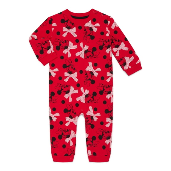 Minnie Mouse Baby Allover Print Romper with Long Sleeves, Sizes 0/3M-24M