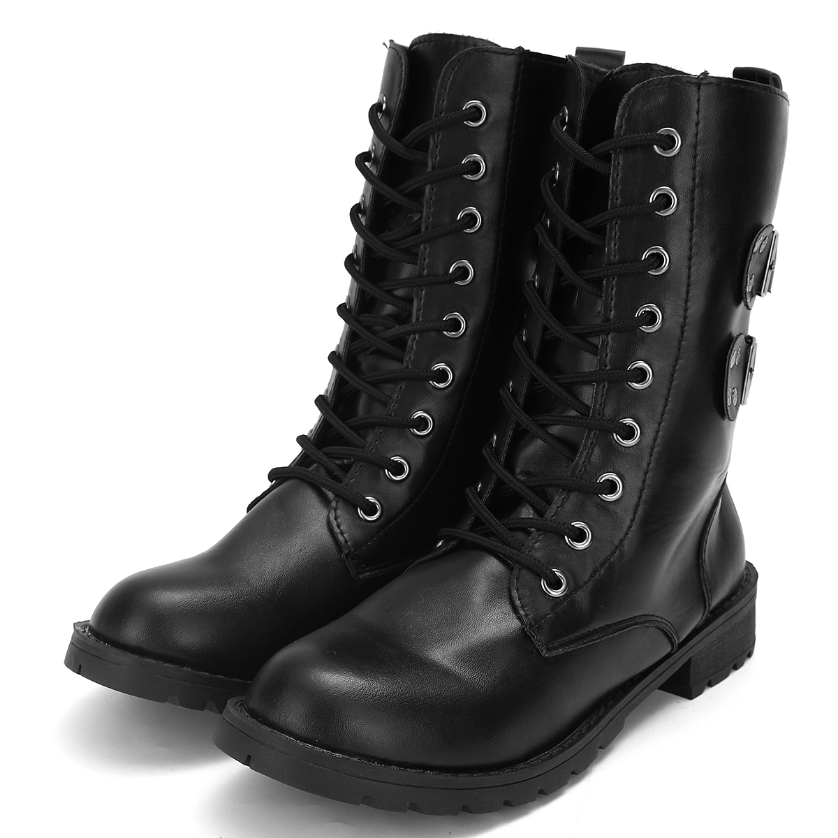black flat lace up boots women's
