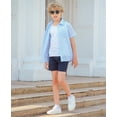 thumbnail image 4 of Aideaone Boys Button Down Shirts Short Sleeve Solid Striple Seersucker Shirt with Chest Pocket 5-14 Years, 4 of 7