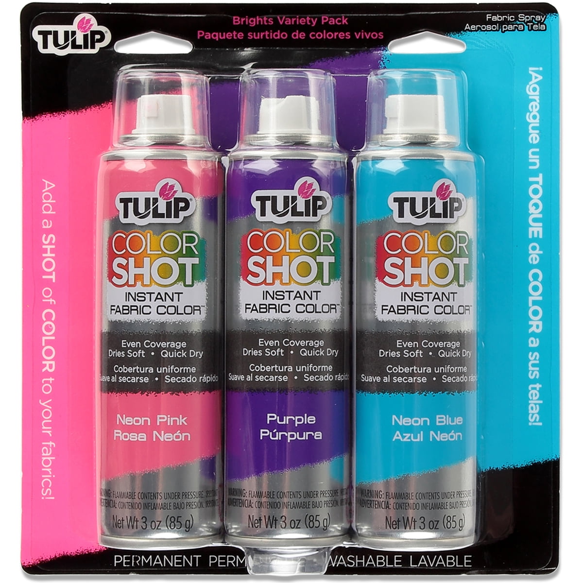 Tulip 3 oz Color Shot Instant Fabric Color Spray 3 Pack, Brights