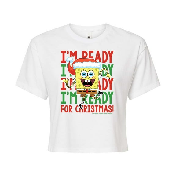 SpongeBob SquarePants - I'm Ready For Christmas - Juniors Cropped Cotton Blend T-Shirt