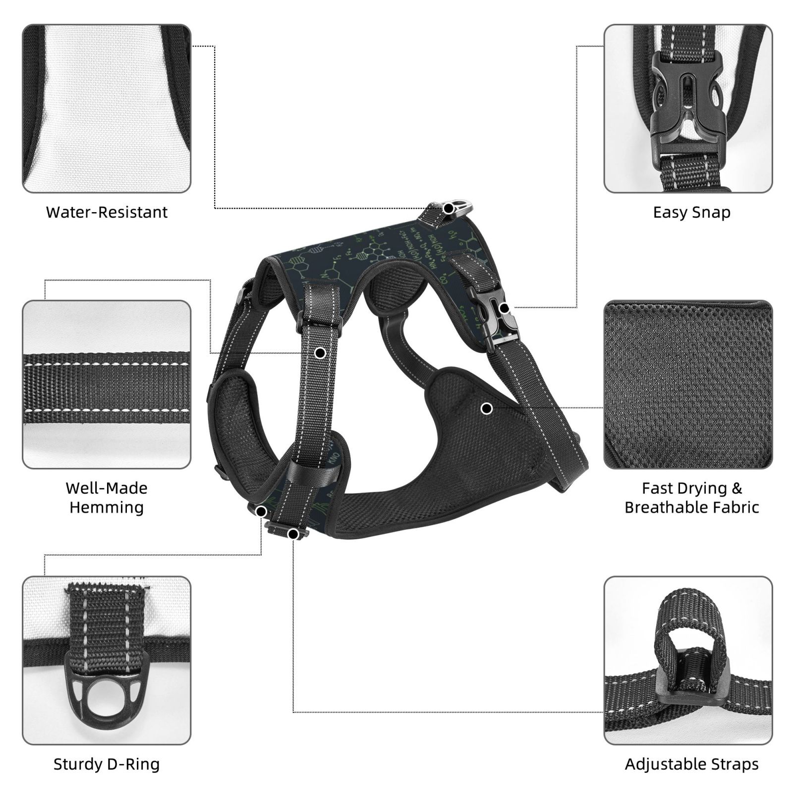 Kdxio Chemistry Formulas 2 Print No Pull Dog Harness Adjustable Reflective Oxford Easy Control Medium Large Dog Harness for Training and Everyday-Large