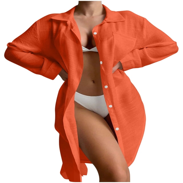 Camisas de Manga Larga Sólidas para Mujeres Moda de Manga Larga Blusas Sólidas Cuello en V Longitud Regular Poliéster Casual
